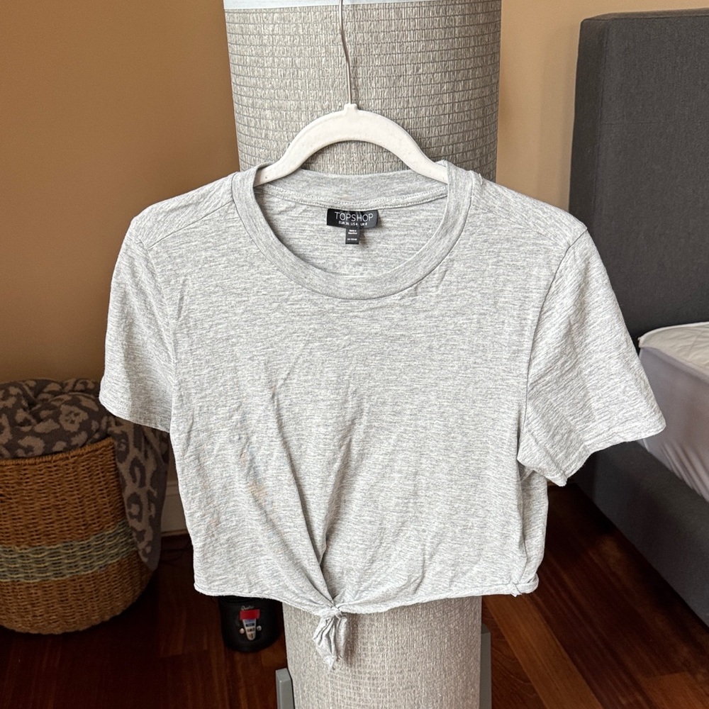 Topshop Light Gray Knot Front Tee